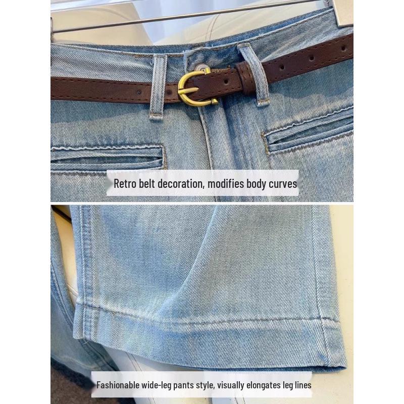 Damen Petite Hellblaue High-Waist Straight-Leg Jeans - Herbst 2024 Schlankmachende Lockere Passform Weitbeinige Hose