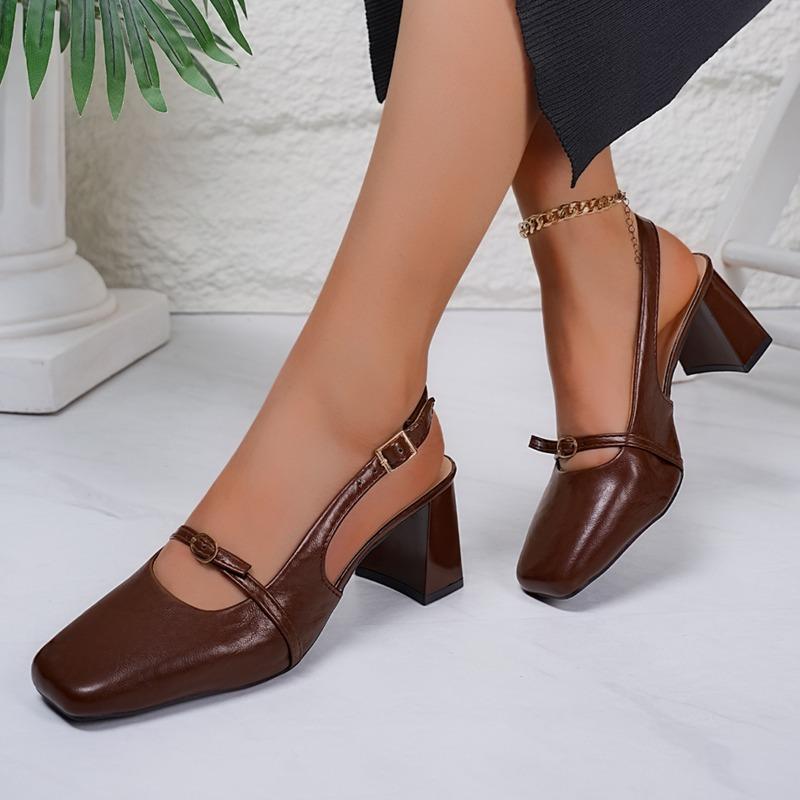 Spring Summer Thick High Heel Women Sandals Fashion Square Toe Singbacks Mules Shoes Ladies Elegant Dress Pumps