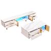 Coffee Table, TV Cabinet, Living Room Furniture, Glass Door, Alloy Frame, Drawers Wave Structure, Gold Handles and Legs, Tabletop Marble Structure.