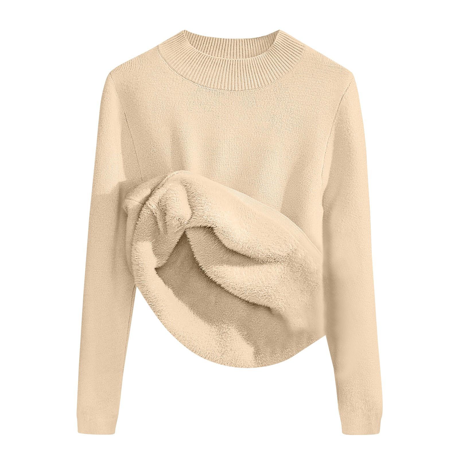 

Женский свитер с высоким воротником, универсальный женский зимний теплый топ с длинными рукавами и бархатной основой One Size бежевый