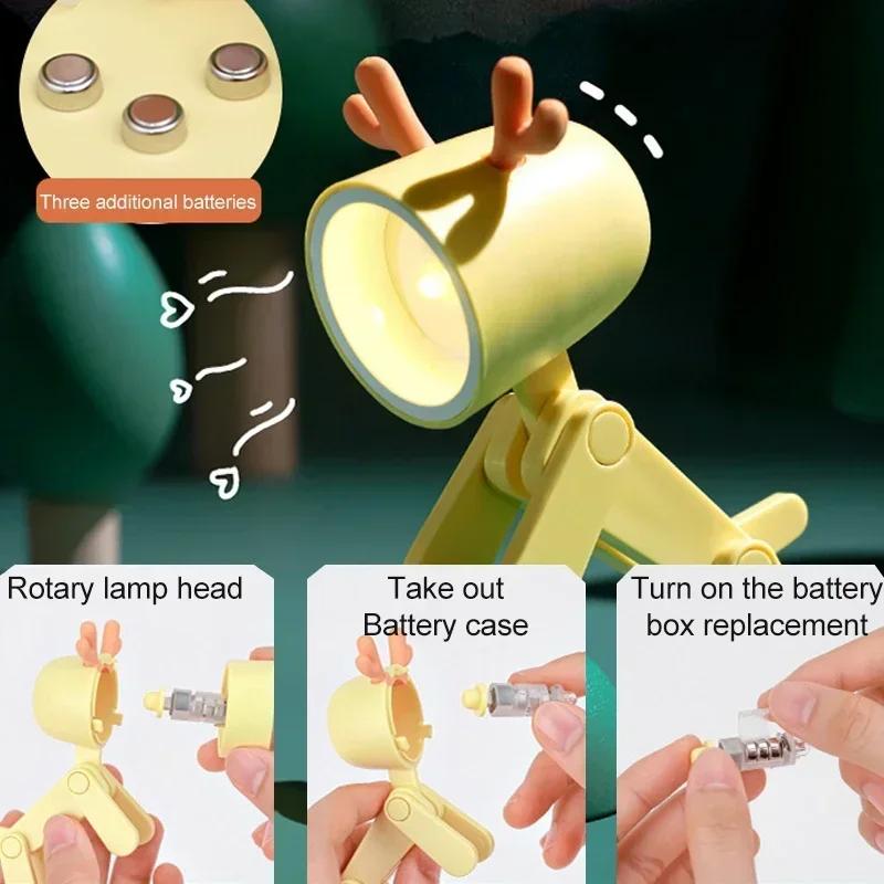 Mini LED Night Light Dog Deer DIY Foldable Desk Lamps Desktop Kids Room Bedside Bedroom Decor Holiday Cute Gifts Ornament