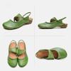 Johnature Genuine Leather Round Toe Comfortable Low Heel Sandals Casual Versatile Women's Shoes