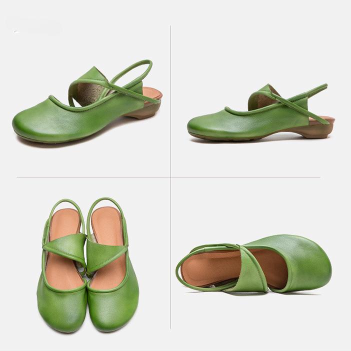 Johnature Genuine Leather Round Toe Comfortable Low Heel Sandals Casual Versatile Women's Shoes