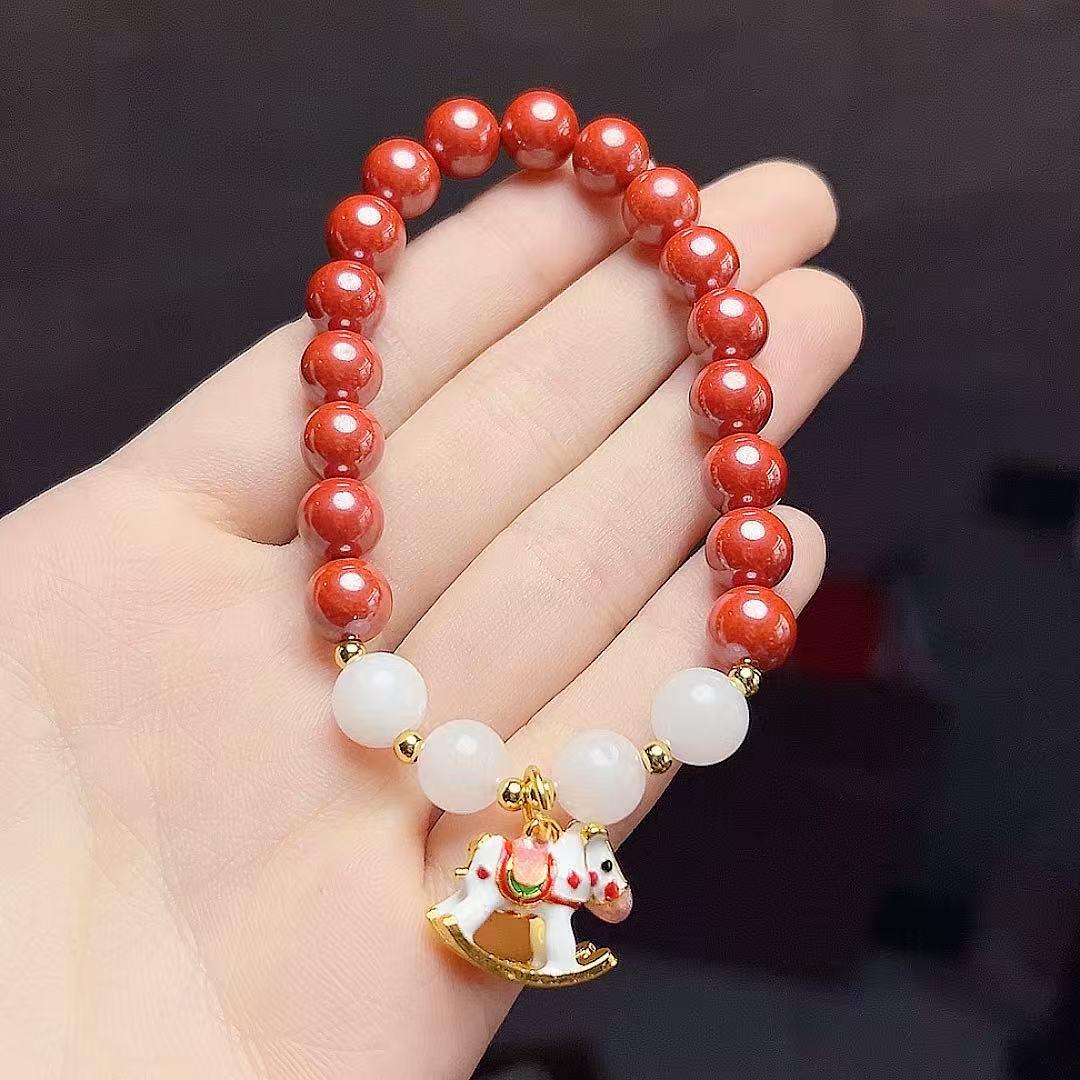 

Personalized Cinnabar Sand Horse Bracelet - Zodiac Year Unisex Ornament кіновар