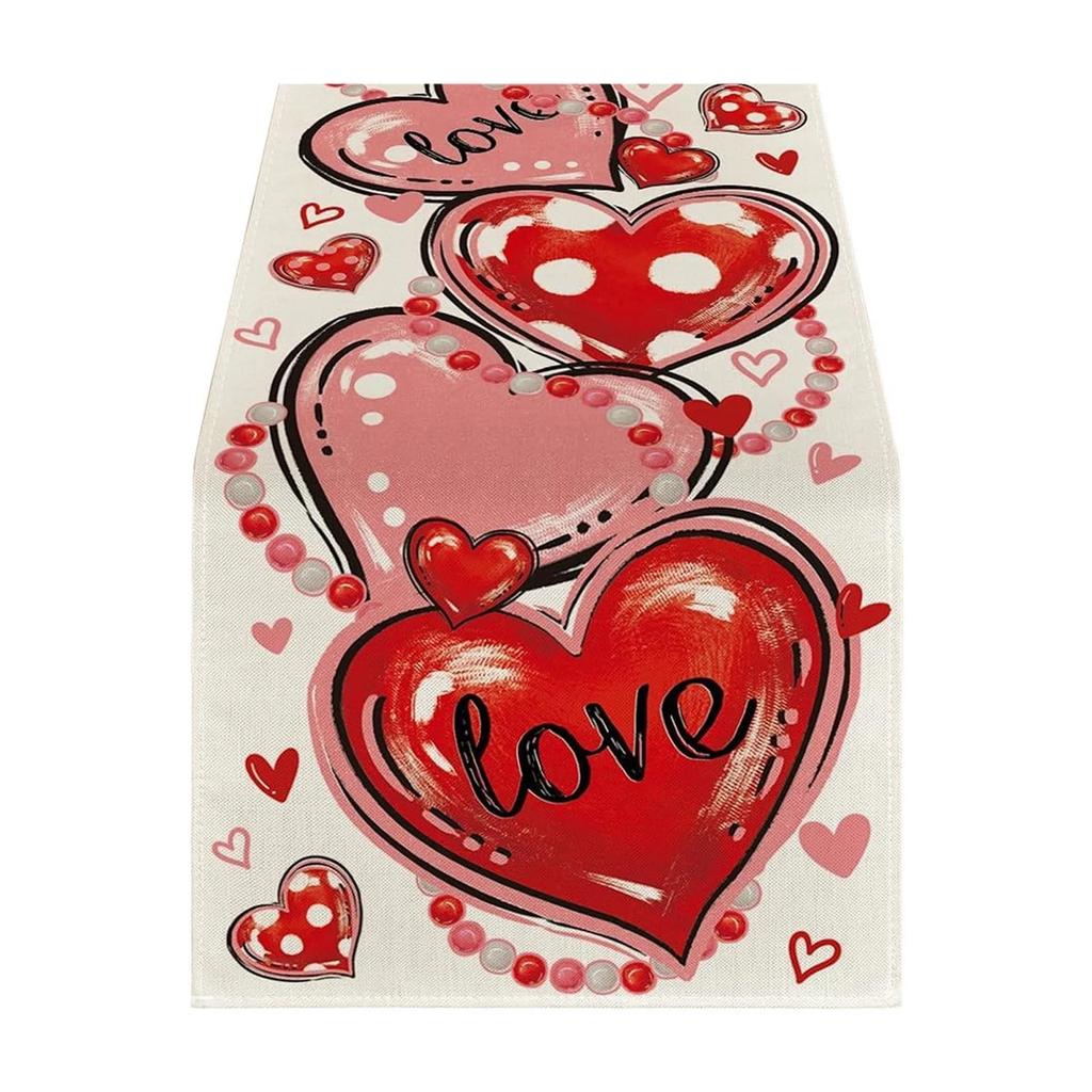 Valentine's Day Red Love Hearts Table Runner, Super Soft Tablecloth, Anniversaries, Engagement, Kitchen Dining Fireplace Mantel Decor