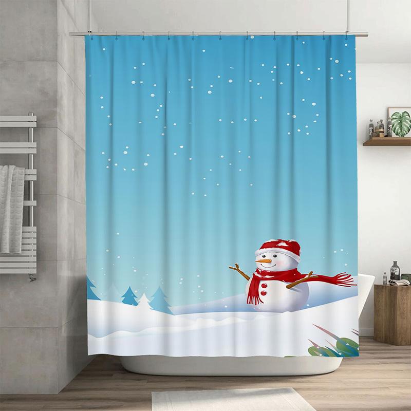 

Tuniu Festive Snowman Winter Holiday Bathroom Shower Curtain Set Waterproof Cute Decor W60H190(CM)-1 Pcs
