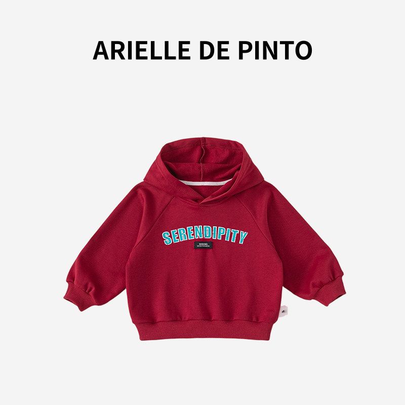 French Arielle De Pinto Children s Clothing Spring and Autumn Sweatshirt Casual Letter Pullover Hooded Set Universal Red (Spring and Autumn Style) 100