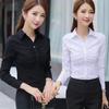 Women's Fashionable Blue Pleated Long Sleeve Shirt - Professional Workwear for Spring/Autumn