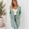 Cardigan lavorato a trecce da donna con scollo a V, chiusura a bottoni, maniche lunghe, lunghezza media con tasche