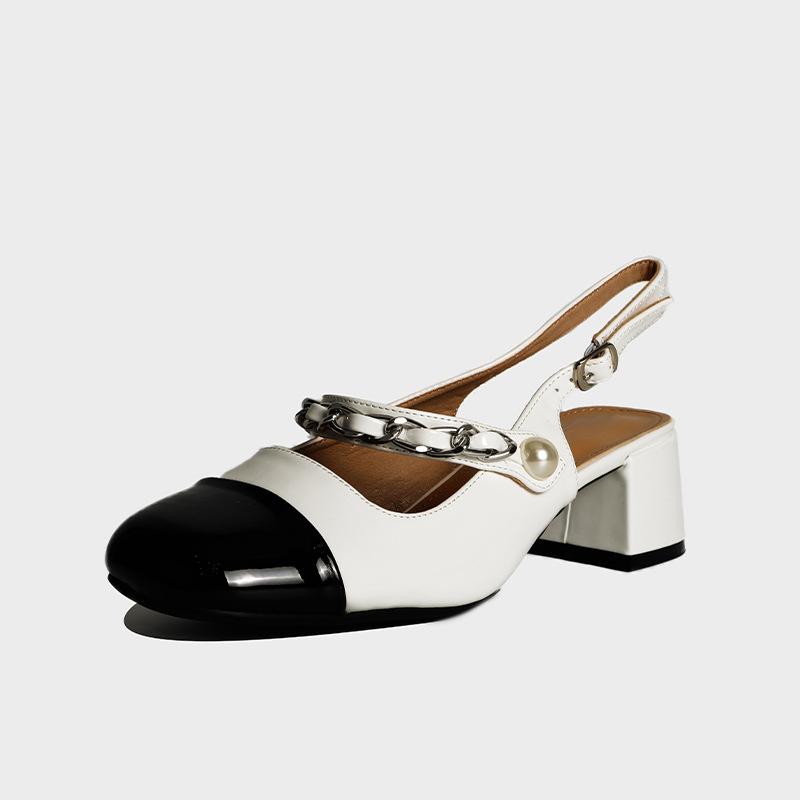 Summer New Mary Jane Fattened and Widened Large-size Women's Shoes 2025 Empty and Breathable Korean Version of Color Matching High Heels Women