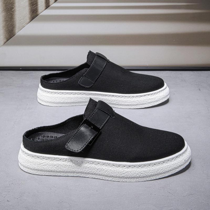 

Модные мужские тапочки с закрытым носком, лето 2025, новинка, парусиновые туфли на плоской подошве, повседневная обувь, трендовые мужские тапочки, легкие, удобные мужские сандалии 39 чёрный