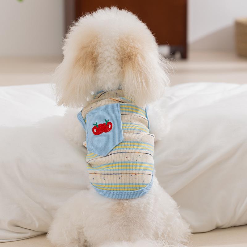 New Dog Clothes Spring and Summer Cherry Embroidered Colored Dot Striped Vest Teddy Bear Small Dog Cat Clothes
