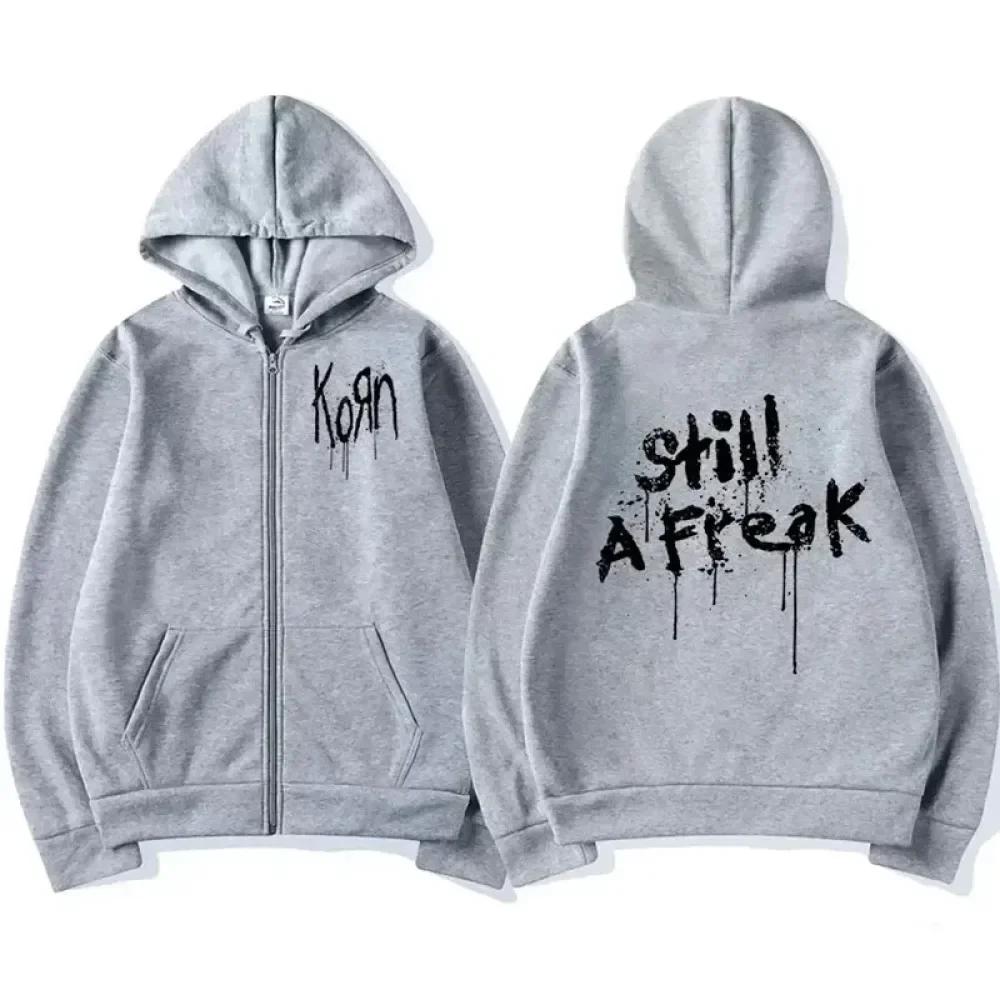 Korn Rock Band Hoodies WORLD TOUR Sweatshirts Men's Women's Korn Rock Fleece Zip Up Jackets Harajuku Long Sleeve Punk Streetwear