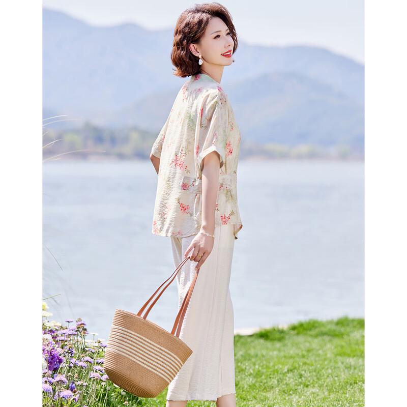 Pasite Women's Summer Loose Floral Print V-Neck Top & Pants Set