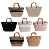 Beach Vacation Bags Bamboo Handle Shopping Tote Bag Large Capacity Striped Portable Casual Fashion Exquisite for Seaside Party