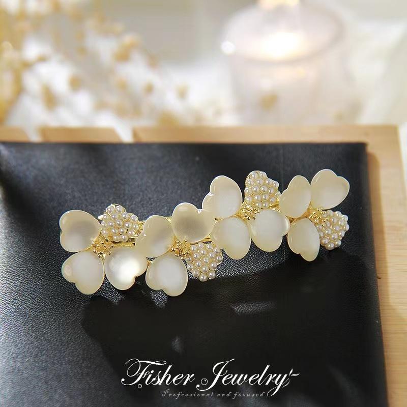 

Женская заколка для волос с опаловым цветком, элегантная пружинная заколка с цирконом