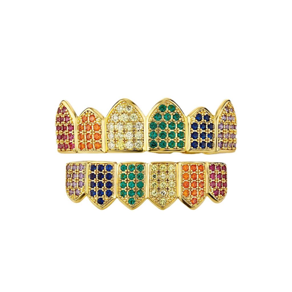 WISH Micro Inlaid Gold Teeth Set Sharp Teeth Vampire Teeth Hip Hop Accessories Teeth Set Factory