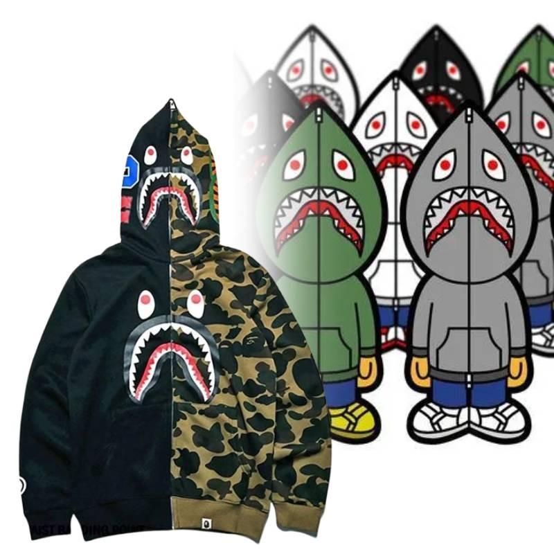 Trendy Shark Head Graphic Hoodie With Stylish Zip-up Design For Youthful Fashion Enthusiasts In Fall