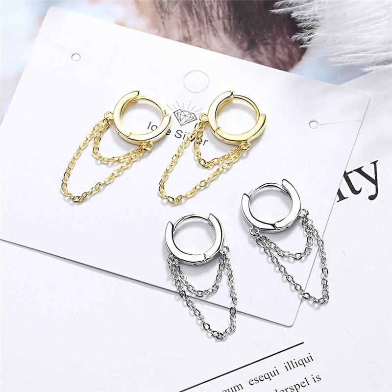2022 New Silver Colour Double Layer Chain Tassel Hoop Earrings For Women INS Popular Cold Style Women Fashion Jewelry