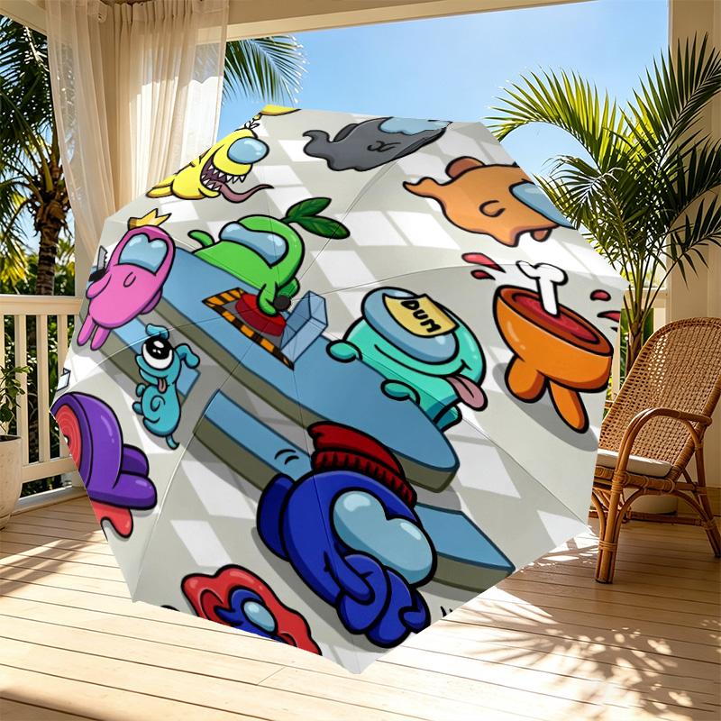 Among Us Print Automatic Open Close Umbrella, Portable Foldable Umbrella, for Outdoor Commute Camping Trip, Ideal Birthday Gift