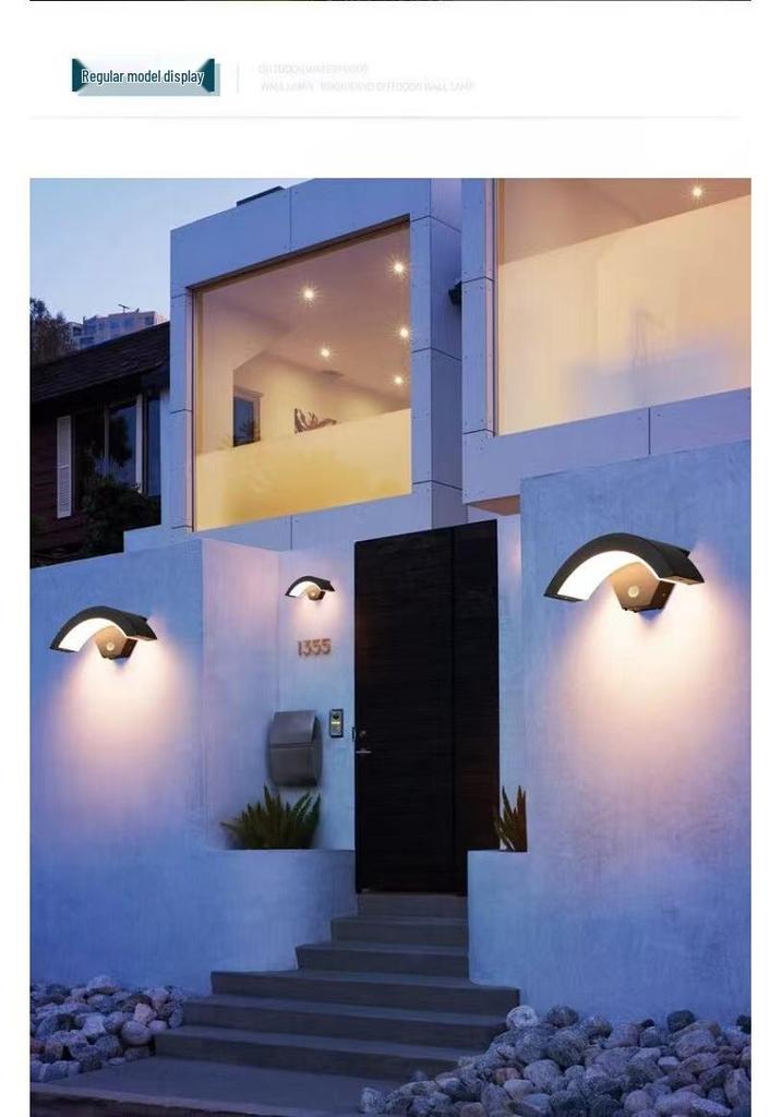 Minimalist Curved LED Outdoor Wall Lamp with Motion Sensor and Waterproof Design by San'an Optoelectronics.
