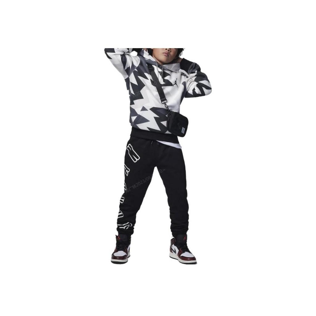 Jordan MJ Flight MVP Terry Hose Buchstaben-Print Kordelzug Bündchen Freizeithose Kinderhose Schwarz FV2819-010
