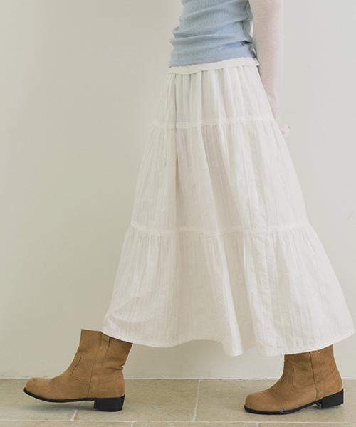 Lingseoul Cancan Shirring Long Skirt-Ivory
