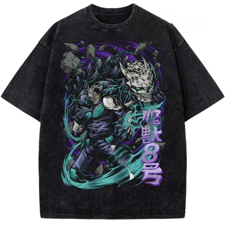 Hot Anime Kaiju No. 8 Graphic Tee Men Short Sleeve Clothing Washed Cotton Tshirt Casual T-shirt Harajuku Male Vintage T Shirt