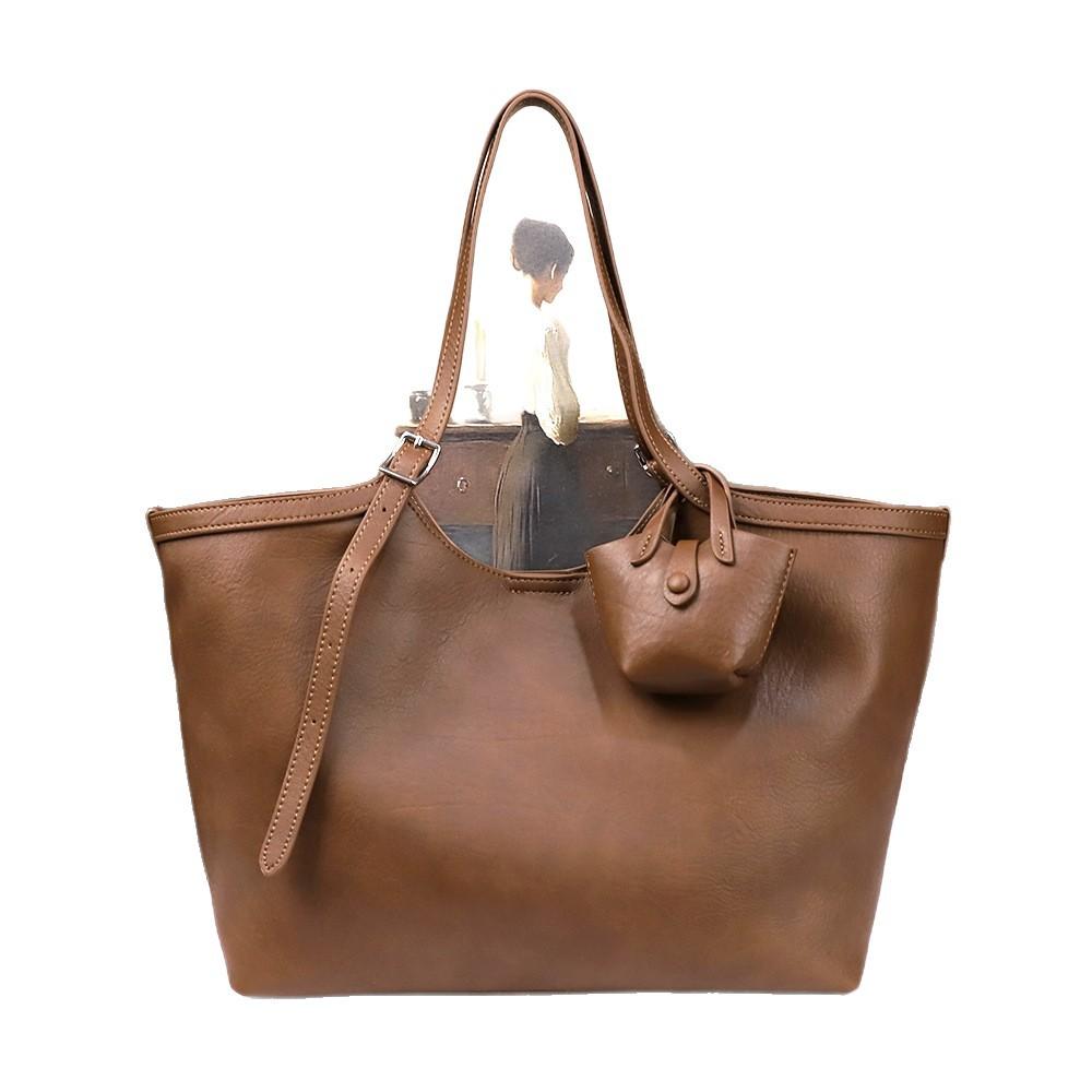 Casual Simple Retro Large Capacity Soft Surface Commuter Shoulder Underarm Tote Bag Women