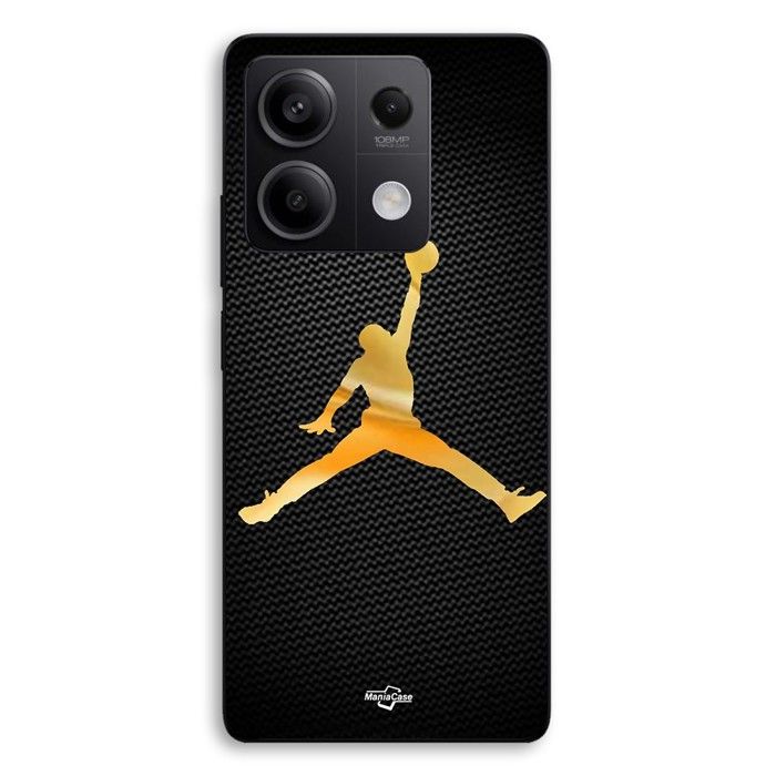 Coque de téléphone - MANIACASE - Xiaomi Redmi Note 13 5G - Silicone TPU - Jordan Logo 23 - Dorée