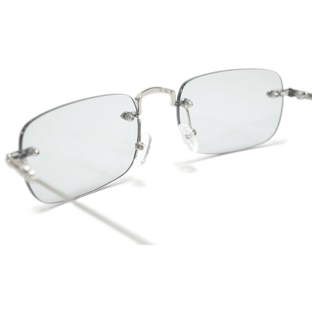 MERRY PLEASURE Sunglasses for Men and UV Available in and Smoke Women, Protection, Two-Point Design, Rimless, Square, Light-Colored Lenses, Silver,