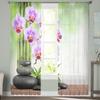 Polyester Orchid Zen Stone Flower Curtains Living Room Window Tulle Bedroom Kitchen Home Decoration Voile Drapes Light Filtering Made Of Great Decor