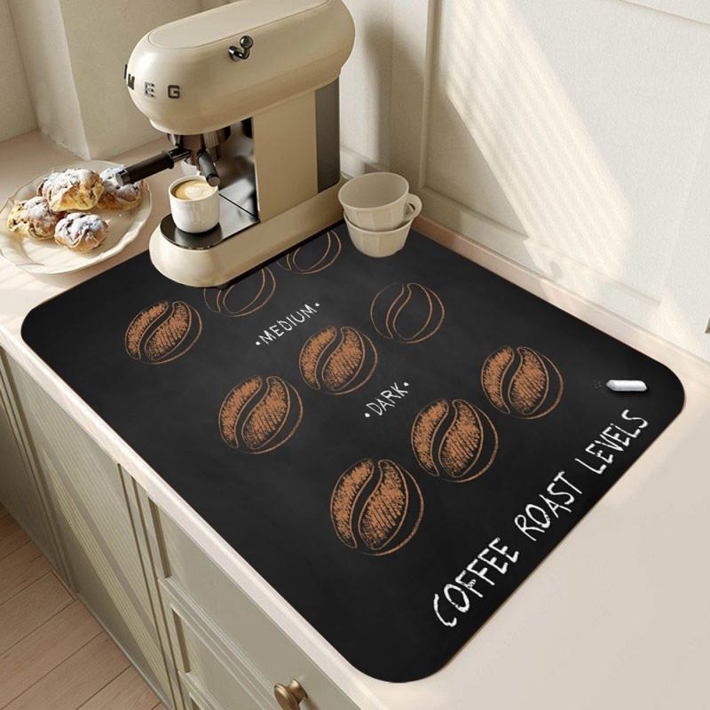 Retro Coffee Maker Mat Kitchen Drain Pad Non-slip Dish Drying Mats Quick Dry Tableware Faucet Placemat Dinnerware Washable
