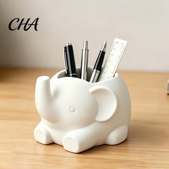 Desktop Storage for Pens 3D Printed Elephant Pen Holder, Minimalist Organizer Office School Supplies, Tidy Makeup Brush Cute Animal Stationery