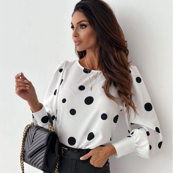 2026 New Women's Polka Dot Long Sleeve Round Neck Autumn Top - European & American Style
