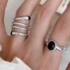 BF CLUB Silver Color Rings for Women Fashion Geometric Handmade Irregular Black Stone Ring Party Christmas Gift