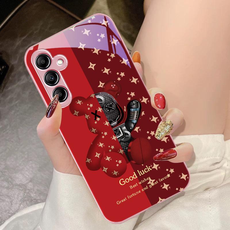 

Brown Machine Bear For Samsung Galaxy A14 4G 20 30 52 20S 21S 22 A32 33 34 42 50 51 53 54 70 71 72 73 5G Glass Phone Case For Samsung A73 5G