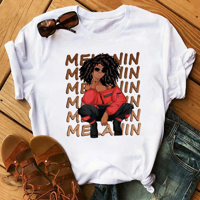 Mode Druck T-shirt Kawaii Melanin T Shirt Frauen Lustige Schwarz Afrikanische Lockige Haare Mädchen Graphic Tees Ästhetischen T-shirt Weibliche Unisex