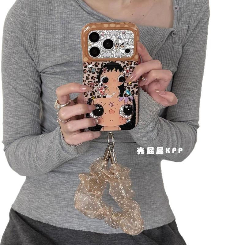 Autumn and Winter Brown Leopard Print Cute Big Eyes Small Jade Portable Rope Suitable for iPhone11promax Apple 11 Mobile Phone Case 11