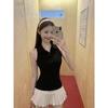 Early spring beauty back sleeveless polo collar suspender vest women with chest pad sexy slim sport bottoming top