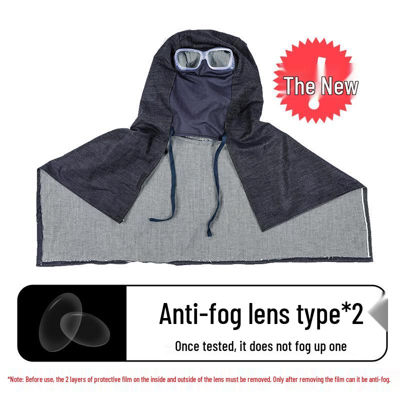 Unisex Durable Denim Summer Hood with Removable Shawl for Industrial Work