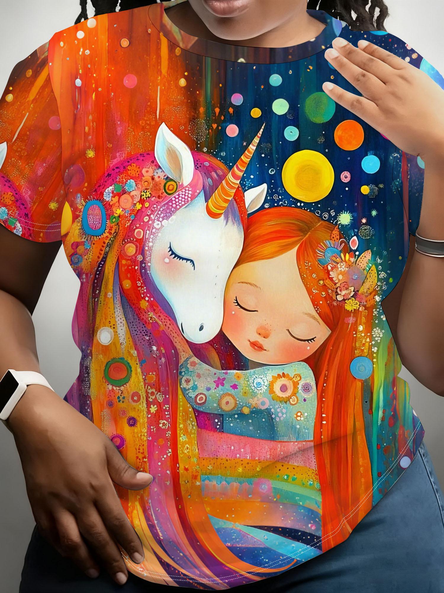 

Spring Style a Large Size Women S Round-Neck T-Shirt with a Cute Print of a Little Horse And a Little. The Fabric Is Soft And Comfortable. Machine Was 2XL дубильна кора