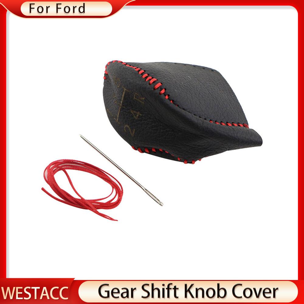 Genuine Leather Car Gear Shift Collars Gear Head Shift Knob Cover for Fiesta Focus 3 4 MK3 MK4 MT for Ford New Fiesta