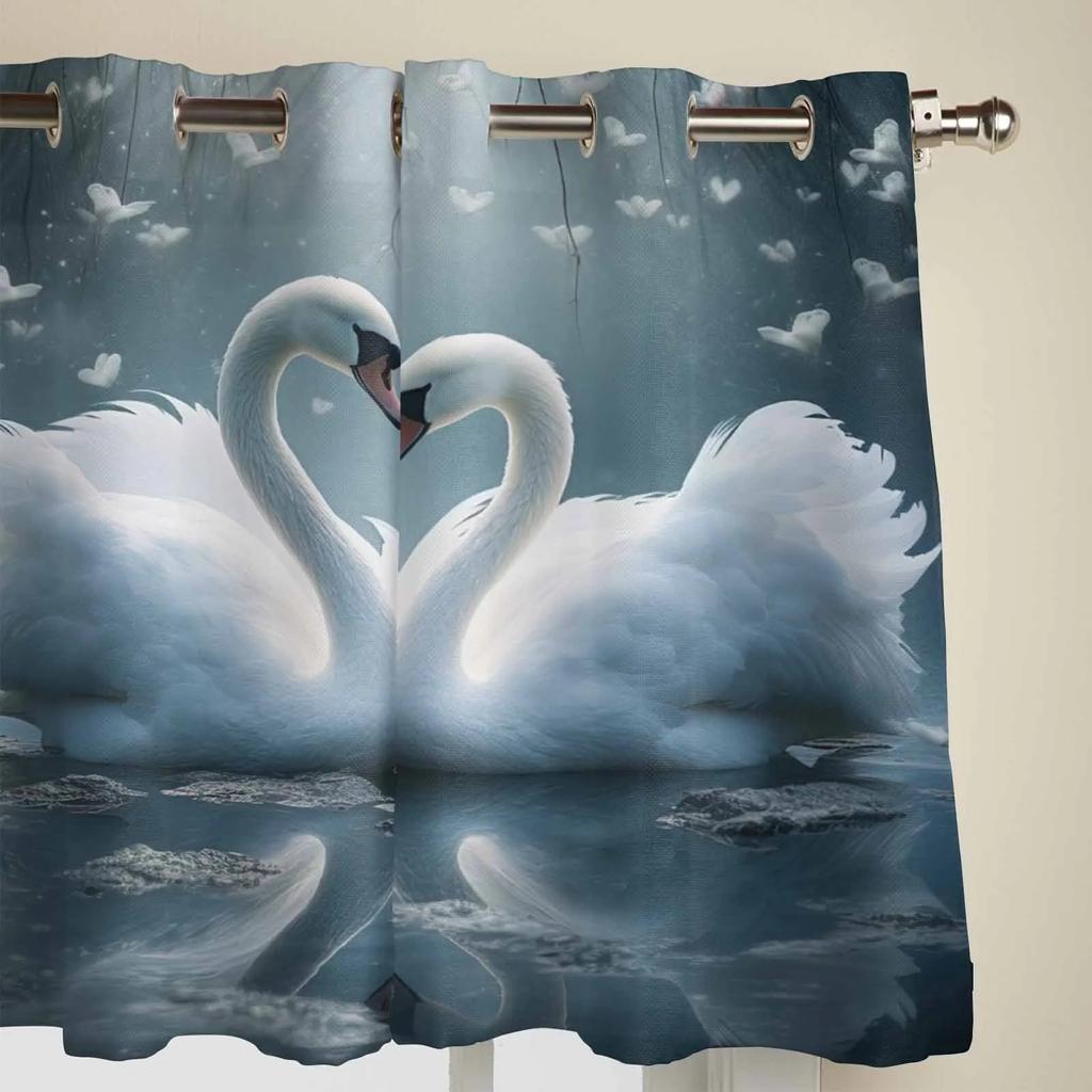 Valentine'S Day Love Swan Illustration Grommet Curtains for Bedroom Living Room Home Decor Window Treatments Drapes