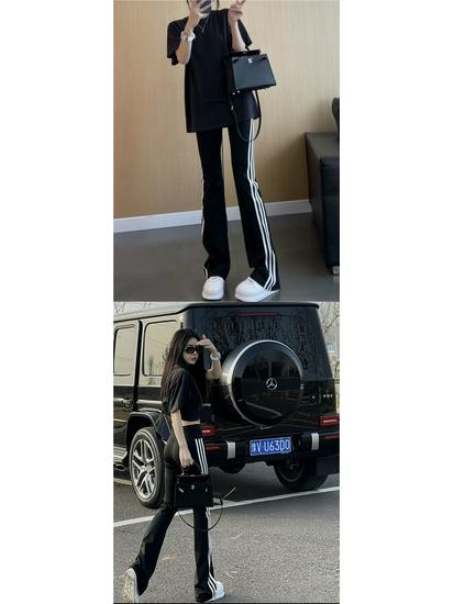 Women's Black High Waist Elastic Flare Pants - Slimming, Hip-Lifting, Shark Sports Design