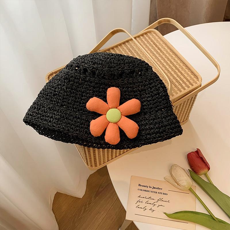 New Short Brim Sun Hat Women's Summer Handmade Straw Hat Sunscreen Small Flowers Cute Bucket Hat Tide