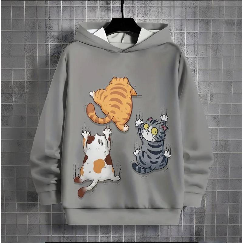 New In Hoodies &Sweatshirts For Mens Cat Print Clothing Autumn/Winter Kawaii 3d Animals Long Sleeves Women's Fashion Neutral Top