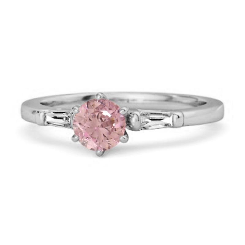 

925 Sterling Silver Pink Topaz Three Stone Women Wedding Ring 11 біле золото кольору