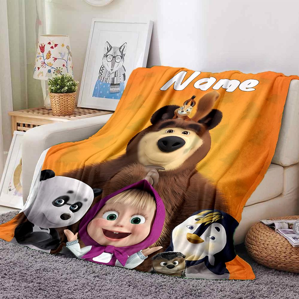 Customiz Name Personality Masha and the Bear Blanket Soft &Warm Sofa Office Bed Travel Lunch Break Blanket, Gift Suitable All Seasons