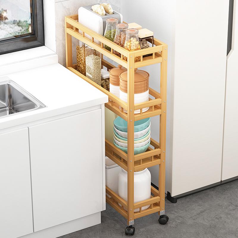 Movable Narrow Kitchen Storage Rack: Multi-Layer, Floor-Standing, Multi-Functional Organizer for Seasonings and Daily Essentials